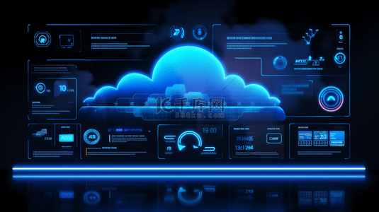 科技网络安全背景图片_蓝色商务科技云插画7