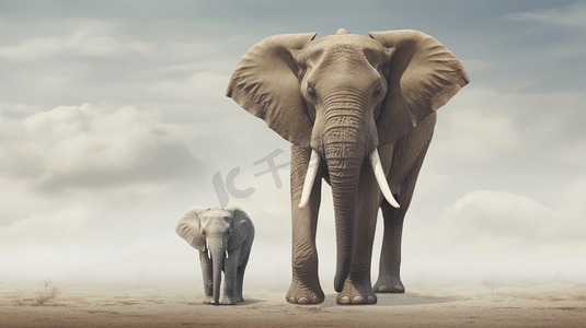 大象和小象摄影照片_草原上的大象和小象3