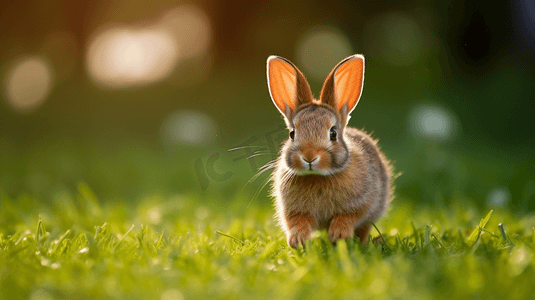 白天绿色草地上的棕色兔子
