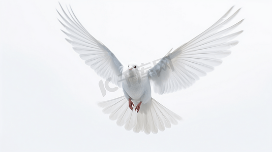 一只白色的鸟在白色的天空中飞翔