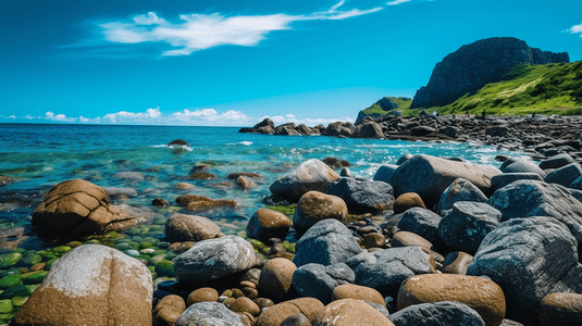 绘画海草摄影照片_海岸边的礁石海藻1