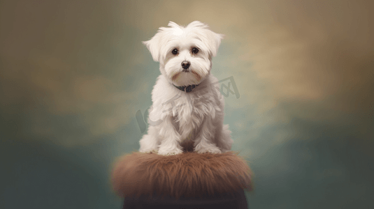 坐姿绘画摄影照片_西高地白色小狗坐姿特写