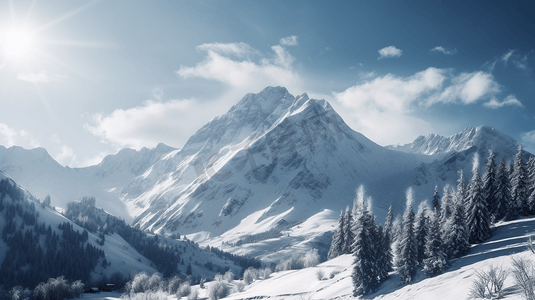 冰雪运动海报卡通摄影照片_冰雪覆盖的山峰山脉3