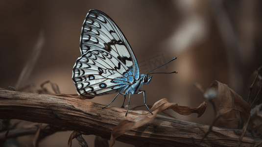 枯叶上的蓝白色蝴蝶3