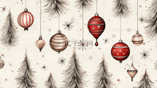 手绘树木与雪人背景图片_手绘圣诞节背景图。