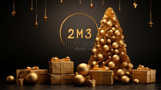圣诞节框架背景图片_2022年新年快乐黄金框架背景