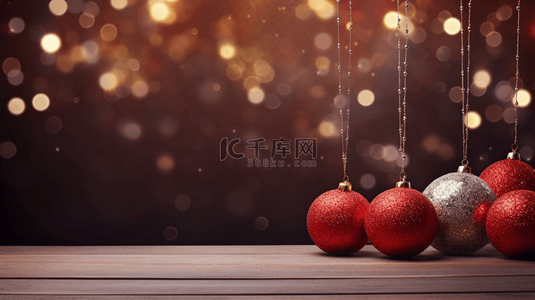 冷色背景背景图片_圆形图案，带射线和圣诞球，置于深色背景上。