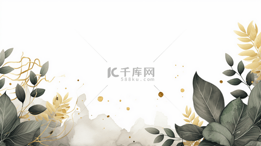 中文字设计背景图片_黄色边框，带有植物图案，放置在黑色大理石纹理背景的矢量图中。
