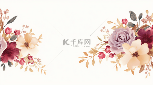 邀请函背景图片_带有花卉元素和金色边框的装饰背景