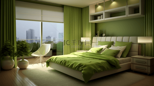 绿色小清新卧室设计3
