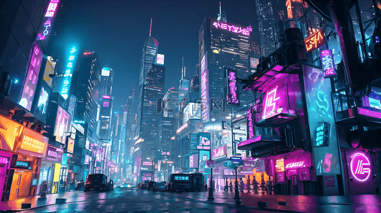 未来霓虹背景图片_赛博朋克未来城市