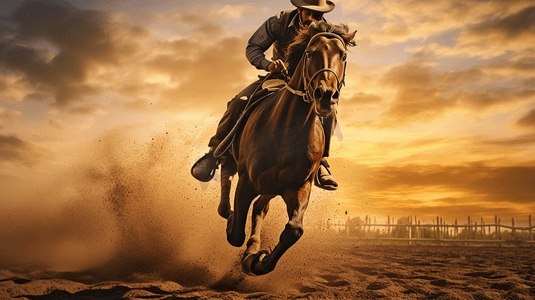 小兵骑马摄影照片_荒漠上骑马飞驰的西部牛仔3