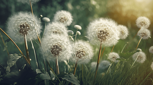 白色蒲公英野花从草地1
