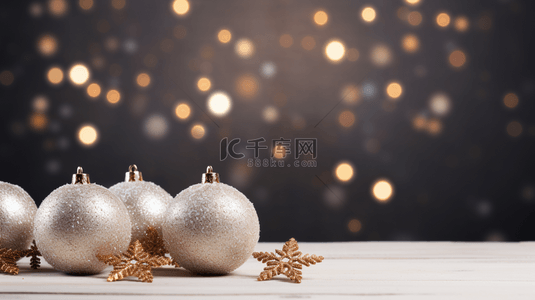 彩球圣诞背景图片_圆形图案，带射线和圣诞球，置于深色背景上。