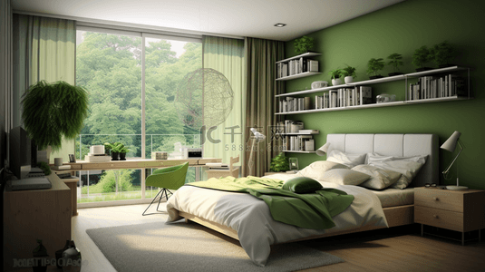 卧室简约清新背景图片_绿色小清新卧室设计