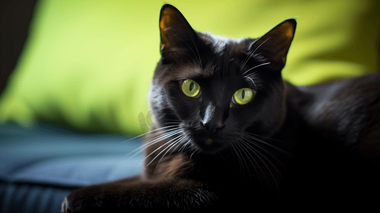 躺在沙发上的一只黑猫
