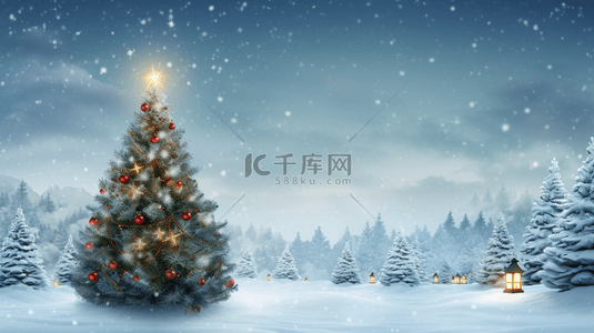 雪背景图片_时尚的圣诞树横幅模板。