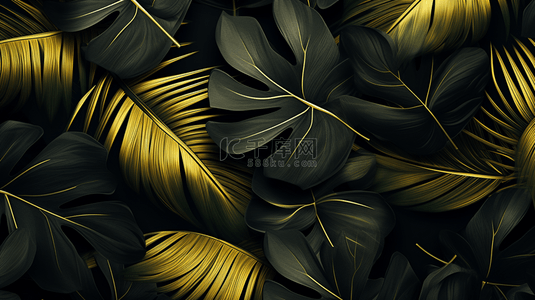 背景棕榈背景图片_金色热带叶子背景