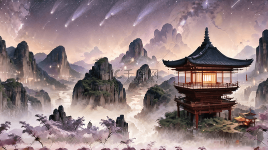 天空中国风背景图片_中式国风风景意境背景