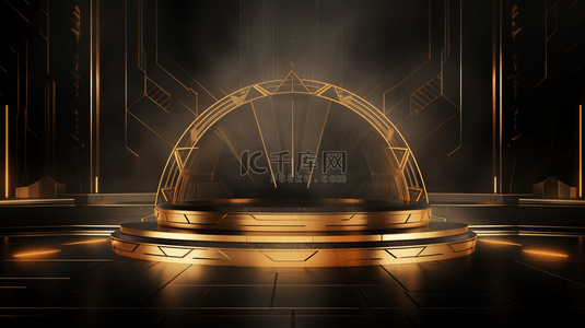 场景金色背景图片_奶油色讲台配有金色曲线元素，豪华横幅背景设计。