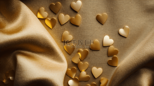 情人节心形图案背景图片_情人节抽象矢量背景插图，带有闪亮的金色心形图案。