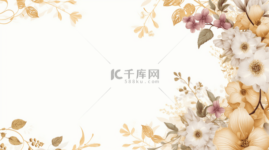 婚礼邀请函花卉背景图片_带有花卉元素和金色边框的装饰背景