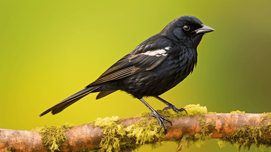 一只黑色的小鸟坐在树枝上
