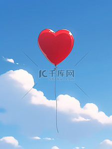 情人节背景素材背景图片_漂浮在蓝天上的红色心形气球5