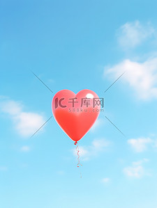 漂浮在蓝天上的红色心形气球3