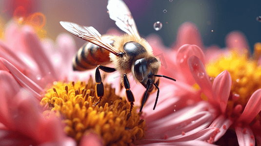 摄影照片_一只蜜蜂在花上