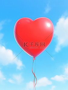 心形情人节素材背景图片_漂浮在蓝天上的红色心形气球9