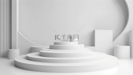 展示架，白色和灰色工作室背景的几何形状的简约模型。