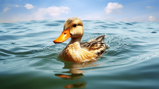 一只在水里游泳的鸭子