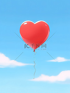 情人节背景素材背景图片_漂浮在蓝天上的红色心形气球7