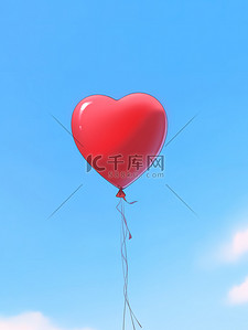 情人节心形素材背景图片_漂浮在蓝天上的红色心形气球10