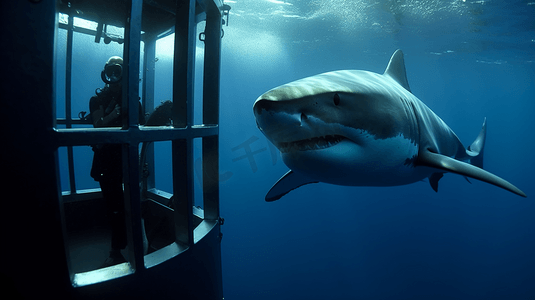 海中潜水观看鲨鱼