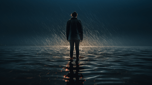 下雨天站在水中的人背影5