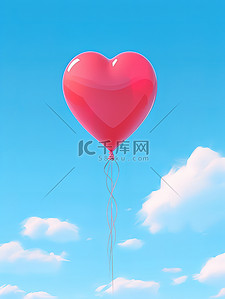 情人节背景素材背景图片_漂浮在蓝天上的红色心形气球4