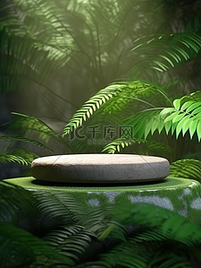 石头草地背景图片_绿草一块空石头热带树叶背景2