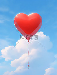 情人节背景素材背景图片_漂浮在蓝天上的红色心形气球6