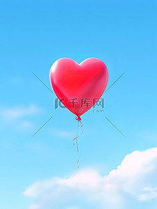 漂浮在蓝天上的红色心形气球2