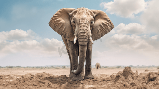 大象站在土地上正面特写镜头2