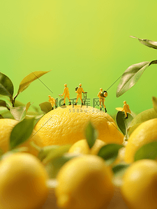 水果背景图片_3D立体柠檬微距摄影背景4