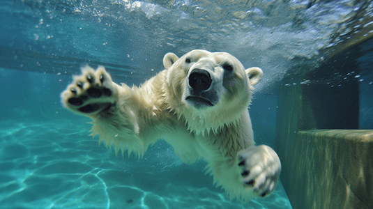 北极熊在水中游泳1