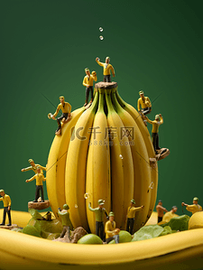 3D立体黄色香蕉背景3