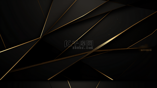 优雅的抽象黑色背景与黄金线条元素。逼真的豪华剪纸风格3D现代概念。设计用矢量插图。