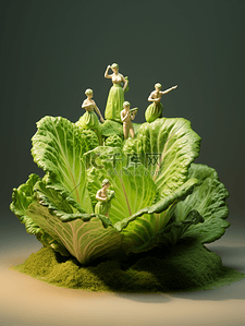 3d小人小人背景图片_3D立体绿色白菜背景4