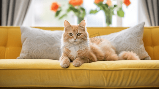 橙色猫在灰色沙发上的选择性聚焦摄影