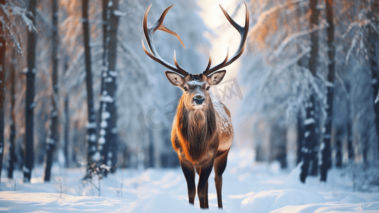 雪地上的棕鹿