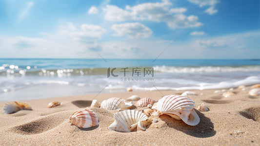 贝壳形状招牌背景图片_沙滩贝壳海边夏季背景